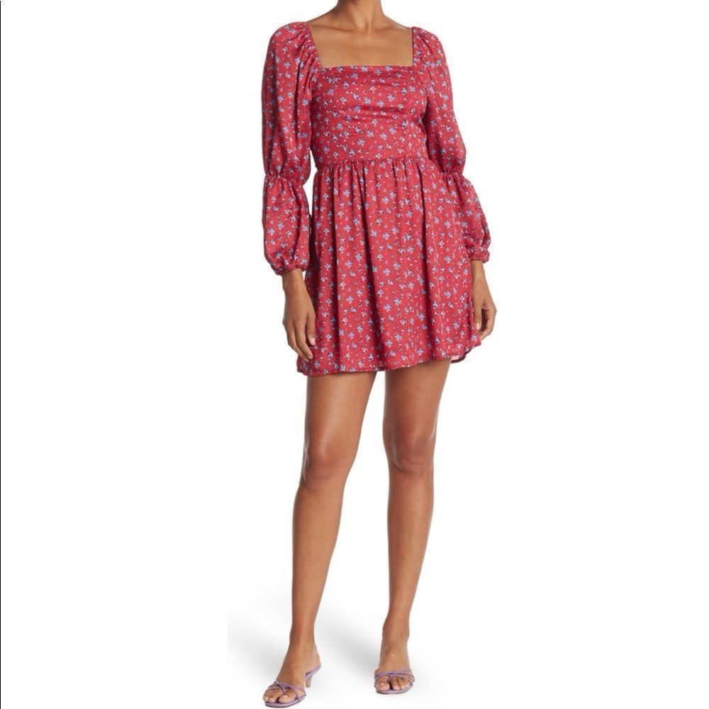 NSR Floral Square Neck Mini dress.Color:Red Multi.Floral Print.New with Tag!